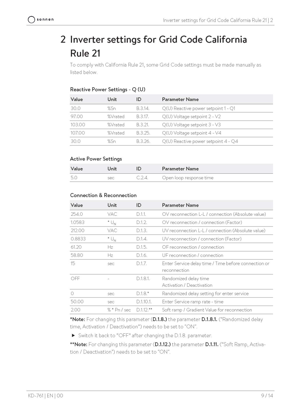 Grid Code Settings 
