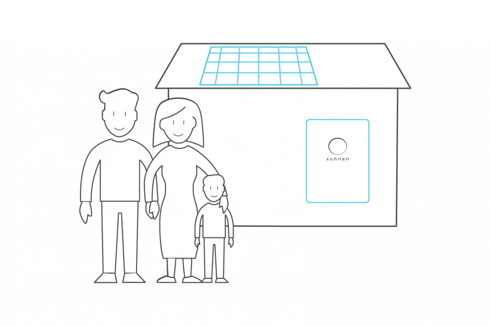 famiglia con impianto FV e sonnenBatterie