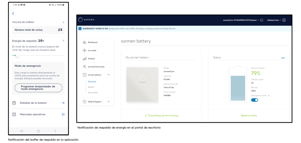 sonnen App and portal Backup Buffer
