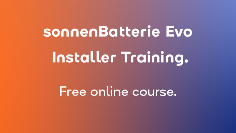 Gradient image of text saying sonnenBatterie Evo Installer Training 2024