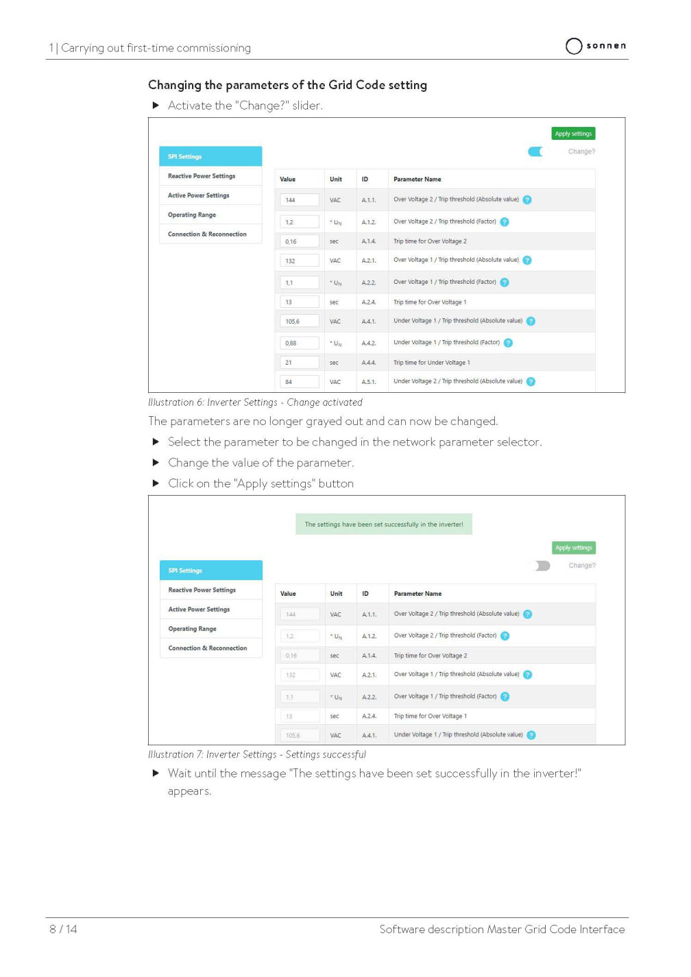 Grid Code Settings Continued