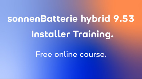 Gradient image of text saying sonnenBatterie hybrid 9.53 Installer Training 2024