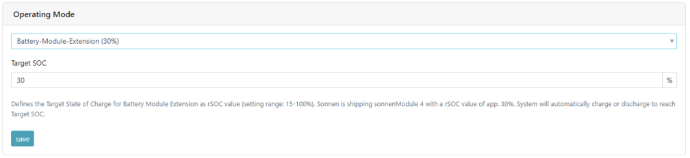 The picture shows how to you change the target SOC value and asks to please be aware that it is set as rSOC (like provided in sonnen Device Tool).