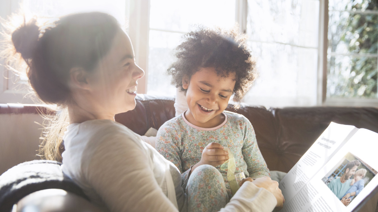 mother and child on sofa