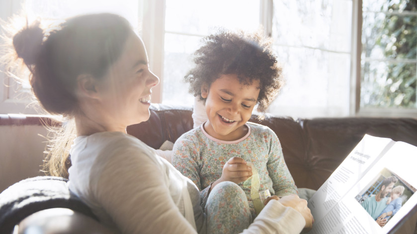 mother and child on sofa