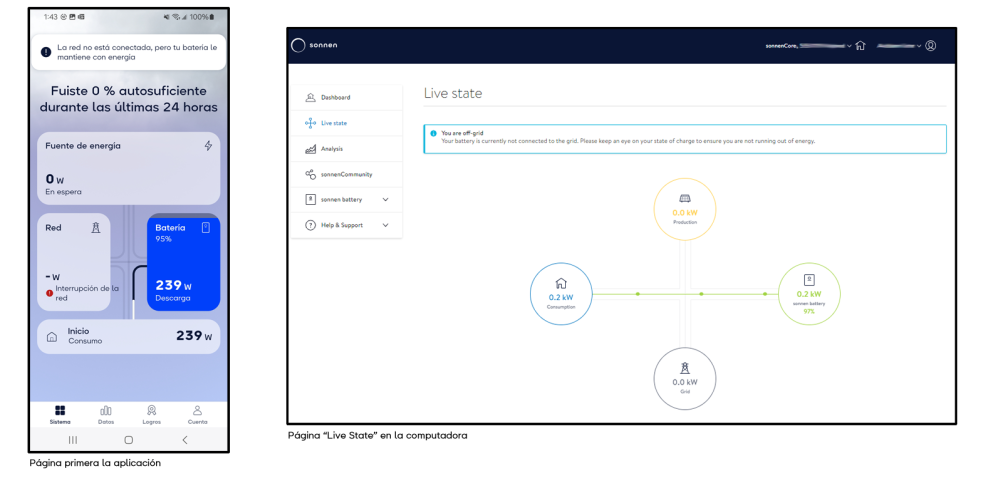 sonnen App and portal Main Screens SP